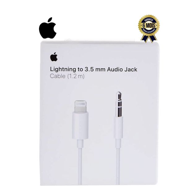 Câble audio Apple Lightning vers 3,5 mm - 1,2 mètre - Blanc - 06 mois garantie