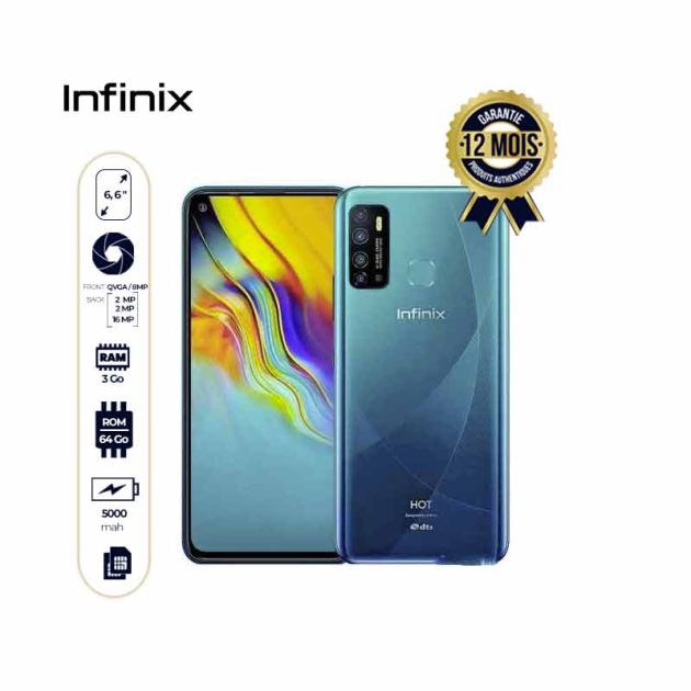 Smartphone Infinix HOT 9 64 Go + 3Go Ram -16Mp-5000Mah-12Mois