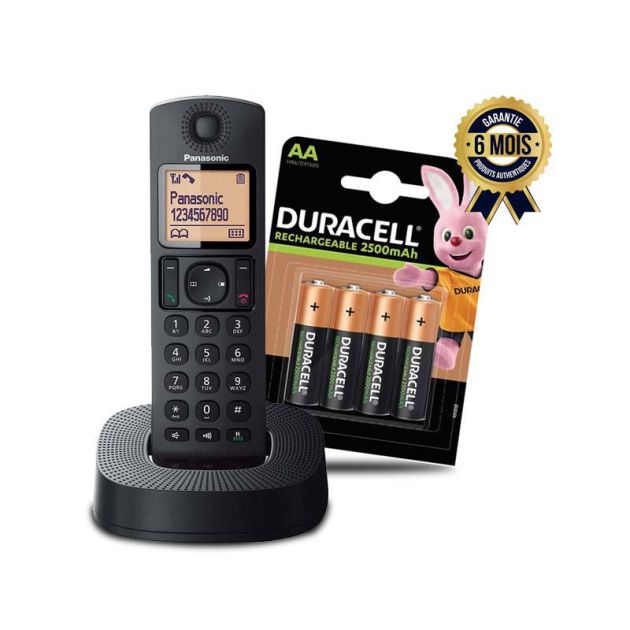 Pack téléphone numérique sans fil Panasonic KX-TGC310EB + Piles Duracell AA 2500mAh ( uniquement sous commande )