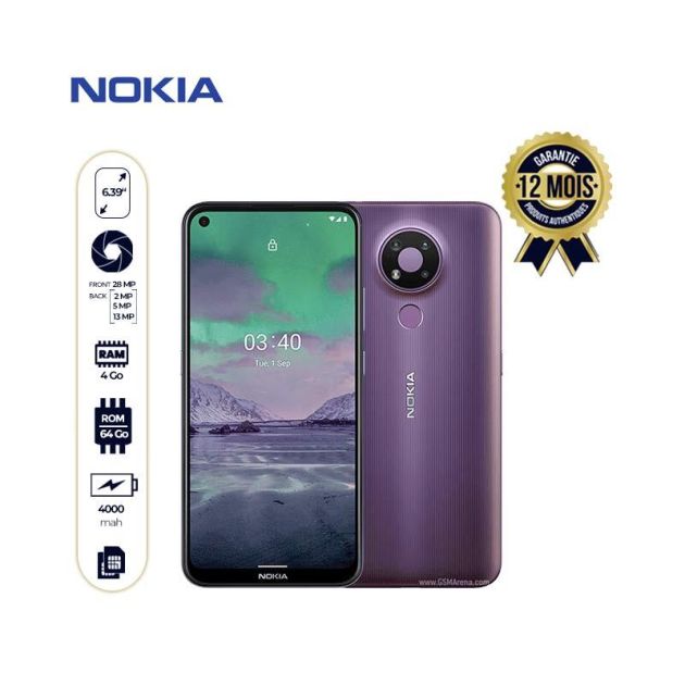 NOKIA 3.4 -Smartphone - 64/4Go -13MP+5MP+2mp/8MP - 4000mAh - 12mois