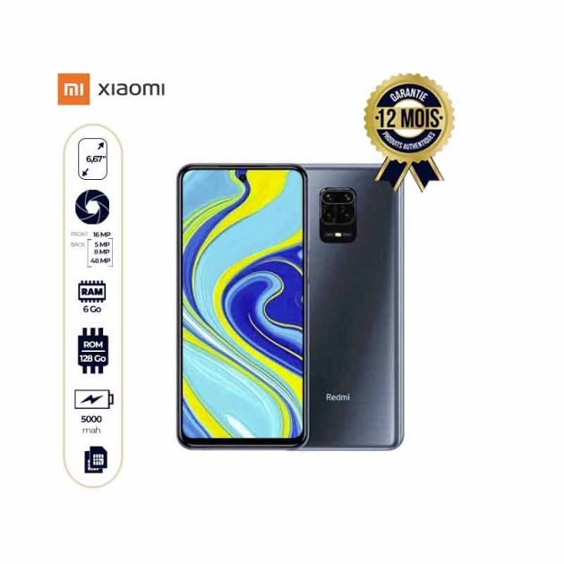 Smartphone Xiaomi Redmi note 9s 128Go/6Go - 48mp - 5000Mah - (GLASS OFFERTE+POCHE(TTE+ECOUTEURS OFFERTS) -12 Mois de garantie