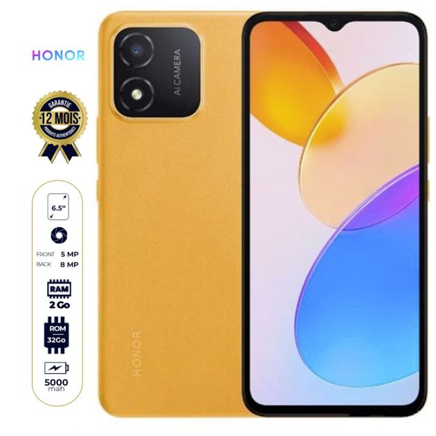 HONOR X5 - 32 Go/2Go RAM - 6.5" - 5000mAh - 8MP/5MP  - Dual  NANO SIM - 12 mois de garantie