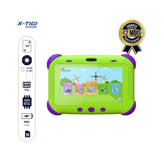TABLETTE EDUCATIVE X-TIGI KIDS 7 PRO - 32Go/1Go Ram - 7,0" - 2Mpx - 4G LTE - Dual SIM - 3500mAh - Vert