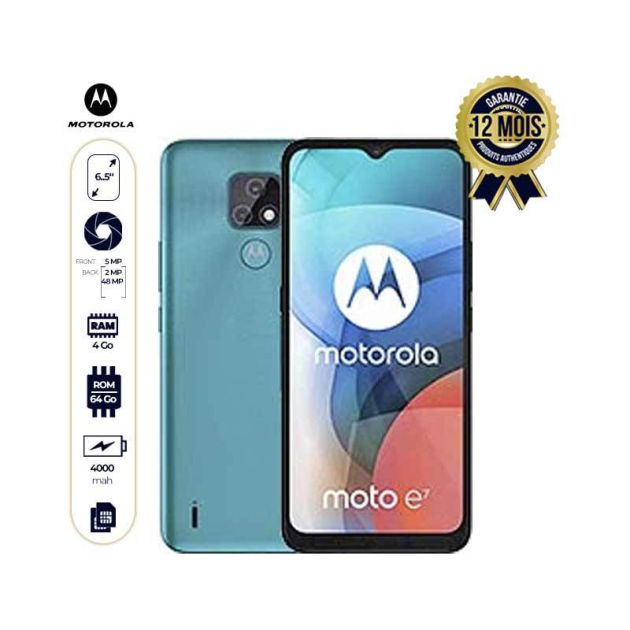 MOTOROLA E7 - 6.5" - 64Go/4Go - Dual Nano Sim - 48MP/5MP - 4000mAh - 12 mois de garantie