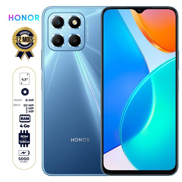 Honor X6 5G - 128 Go/6Go RAM - 6.5" - Dual Nano SIM - 50MP + 2MP + 2MP/5MP - 5000mAh - Empreinte Digitale - Garantie 12 mois