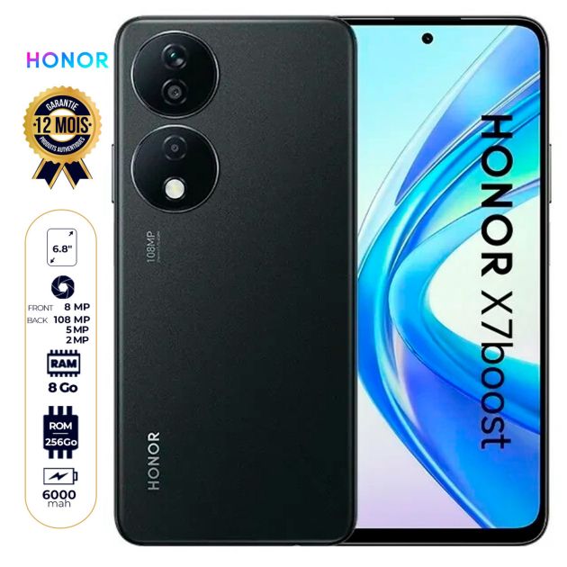 Honor X7b - 256 Go - 8Go RAM - 6,8'' - Double Nano SIM - 108MP+5MP+2MP/8MP - 6000 mAh - Garantie 12 mois