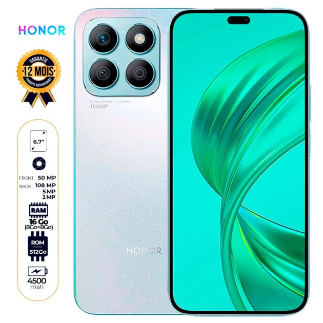 Honor X8b - 512 Go - 16Go (8Go+8Go) RAM - 6,7'' - Double Nano SIM - 108MP+5MP+2MP/50MP - 4500 mAh - Garantie 12 mois