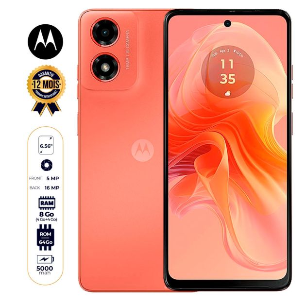 Smartphone Motorola Moto G04 - 64 Go - 8Go (4Go + 4Go) RAM - 6,56" - 16MP/5MP - Double Nano SIM - 5000 mAh - Garantie 12 Mois