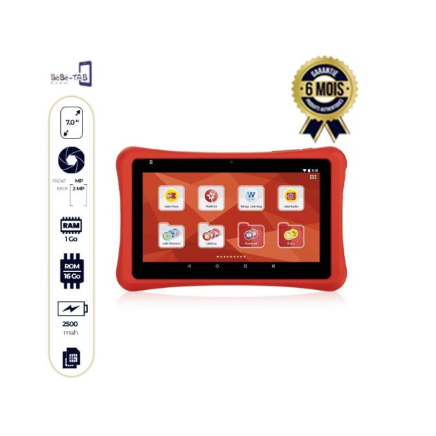 Tablette d'apprentissage enfant - 4 ans et plus - nabi SE - 16Go/1Go RAM - 7 pouces - Rouge