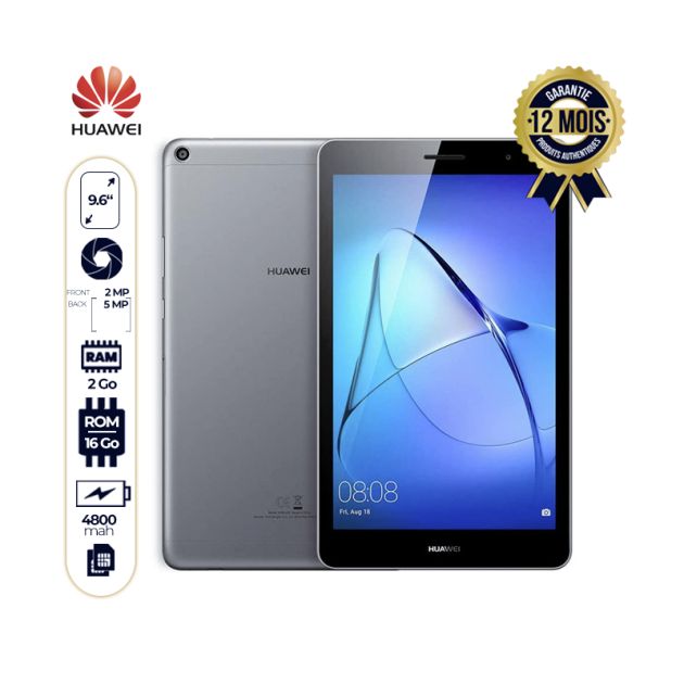 Tablette Huawei MediaPad T3 - 9.6" - 16Go/2Go RAM - 4800 mAh - Gris - 12 mois de garntie
