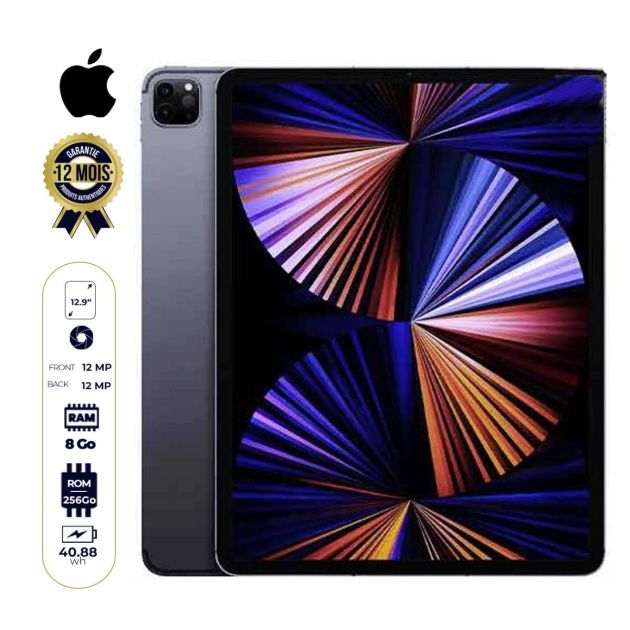 2021 Apple 12.9 pouces iPad Pro Wi‑Fi + Cellular - 256Go/8Go - iPadOS 14.5.1 -  Apple M1 - 1 Nano sim - 12MP/12MP - Garantie 12 mois
