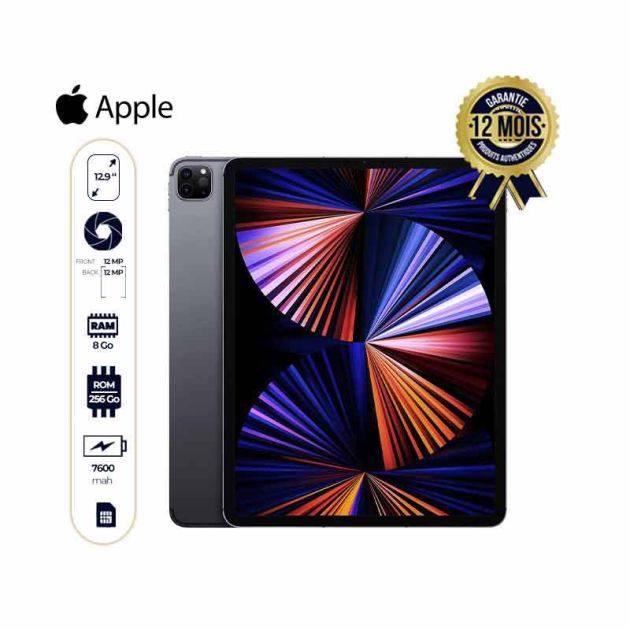 2021 Apple 12.9 pouces iPad Pro Wi‑Fi + Cellular - 256Go/8Go - iPadOS 14.5.1 -  Apple M1 - 1 Nano sim - 12MP/12MP - Garantie 12 mois