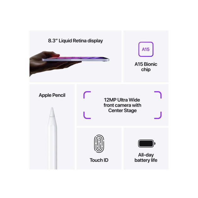 Apple iPad Mini 2021 - 8.3" - 64Go/4Go Ram - 1 sim - 12MP/12MP - garantie 1 an - Livraison 3 à 5 jours