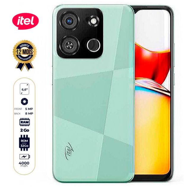Smartphone itel A05S - 32 Go/2Go RAM - 6.6” - Dual Nano SIM - 8MP/5MP - 4000mAh - Garantie 12 Mois