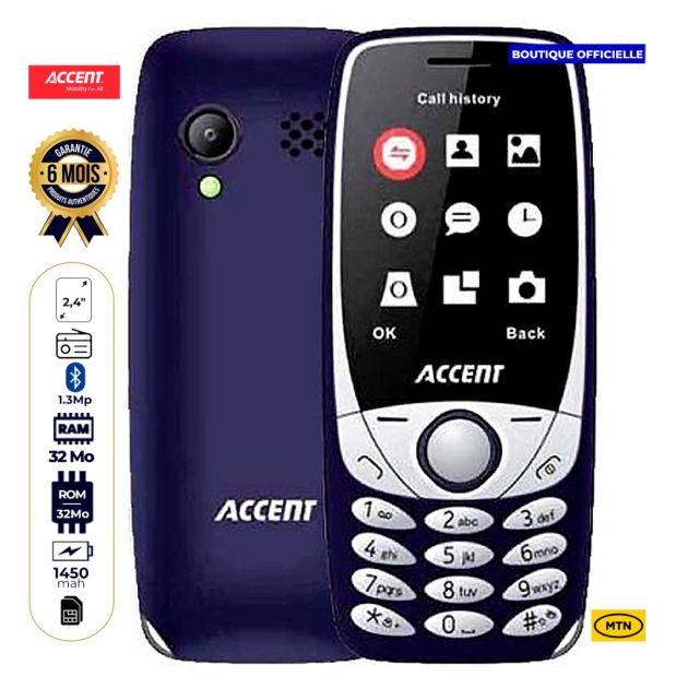 ACCENT NUBIA 44 - Feature Phone - 32Mb Rom/32Mb RAM - 1.3MP - 1450mAh - 2,4" - 2G - Dual Sim - 6 mois