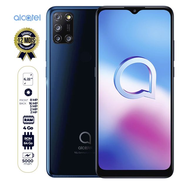 Alcatel 3X (2020) - 64Go/4Go - 6.22"- 16MP/8MP - 5000mAh - 12 Mois