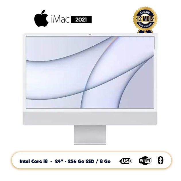 Apple iMac 2021- 24" - Puce Apple M1 - 256Go/8Go Ram - 12 mois de garantie - livraison 3 a 7 jours