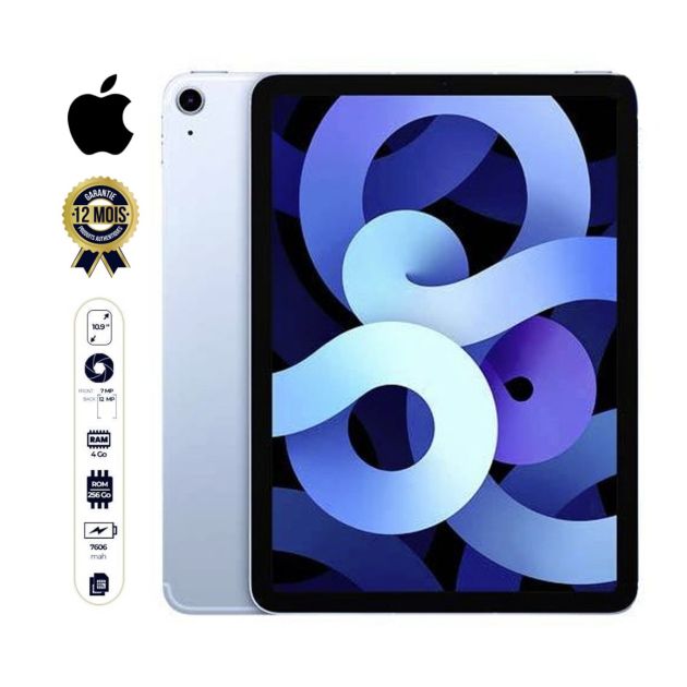 Apple iPad Air 2020 (5th génération ) Wi-Fi + Cellular - 10,9" - 256 Go/4 Go Ram - 12MP/7MP - 7606 mAh - IPadOS 14 - 12 mois de garantie