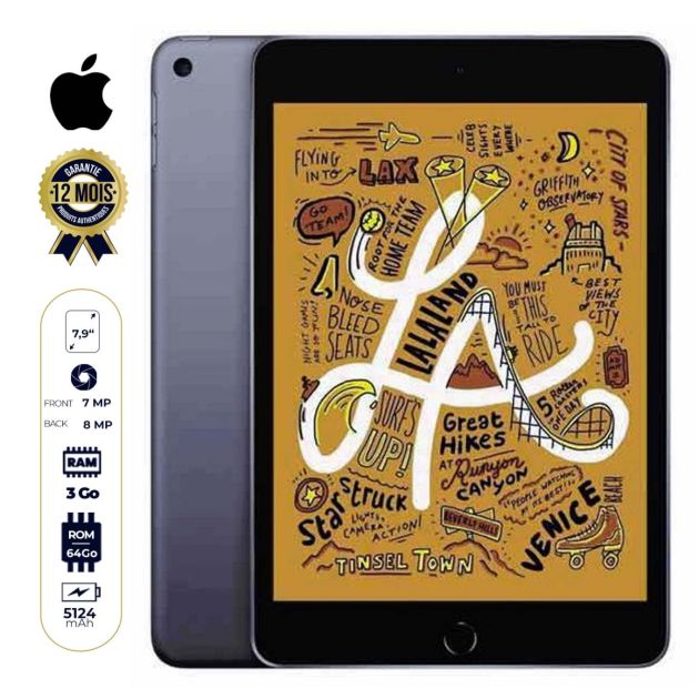 Apple iPad mini 5 - 7.9" - 64Go/3Go Ram - 8MP/7MP - 1 Nano sim - 5124 mAh - garantie de 12 mois