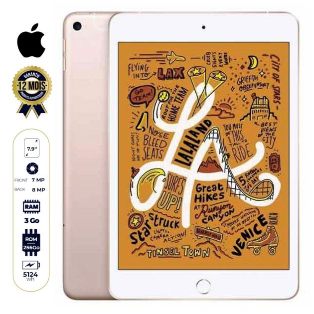 Apple iPad Mini 5 - 7.9" - 256Go/3Go Ram - 8MP/7MP - Wi-Fi/Cellular - 5124 mAh - 12 mois de garantie