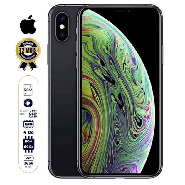Apple iphone Xs – 64Go/4Go RAM - Nanosim - 2658mah - Blanc