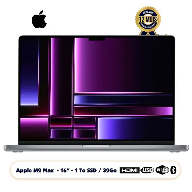 Apple MacBook Pro (2023) - 1 To SSD - 32 Go de RAM - écran Liquid Retina XDR 16 pouces - puce Apple M2 Max - CPU 12 cœurs - GPU 38 cœurs - Garantie 12 Mois ( Livré sous 2 semaines )