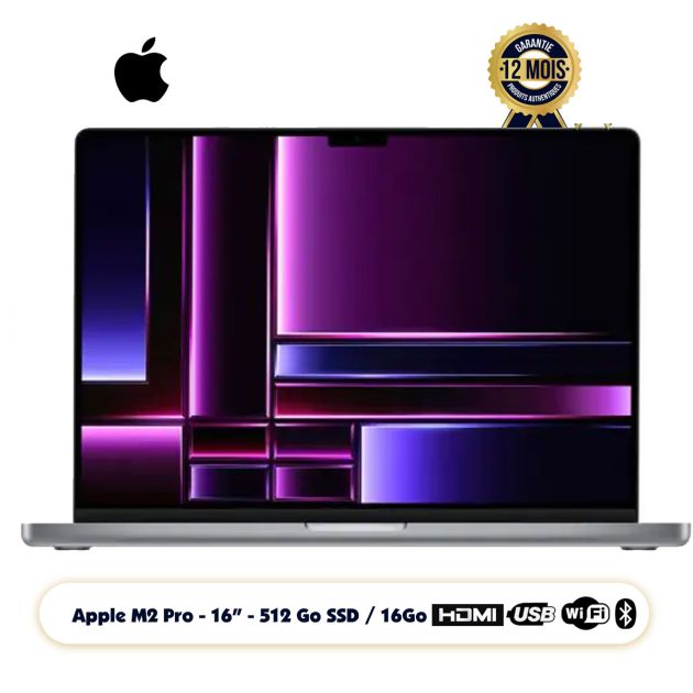 Apple MacBook Pro (2023)  - 512 Go SSD - 16 Go  RAM - écran Liquid Retina XDR 16 pouces - puce Apple M2 Pro - CPU 12 cœurs - GPU 19 cœurs - Garantie 12 Mois ( Livré sous 2 semaines )