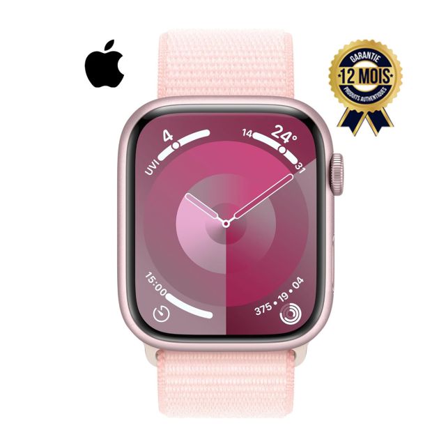 Apple Watch Series 9 45mm   - Bluetooth V5.3 - processeur S9 - Capteur de rythme cardiaque - capteur de sp02 - Wi-fi - 64gb - Ecran OLED rétina - Résistance à l'eau 50 m - Modèle GPS - Bracelet en tissu