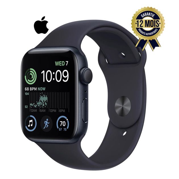 Apple Watch SE de 2e génération GPS 44 mm Montre intelligente avec boîtier en aluminium et bracelet sport minuit - M/L. Compteur de forme physique et de sommeil - détection des chocs -  moniteur de fréquence cardiaque - écran Retina - résistant à l'eau