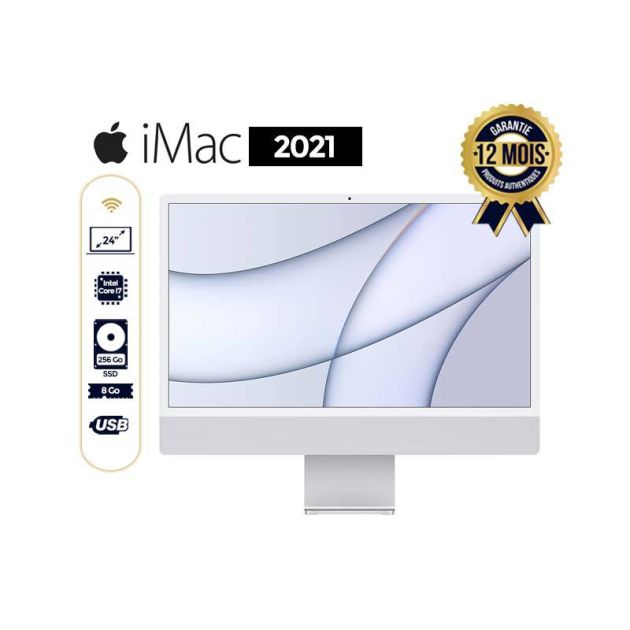 Apple iMac 2021 - 24" - Puce Apple M1 - 256Go/8 Go Ram - 12 mois de garantie - livraison 3 à 5 jours 