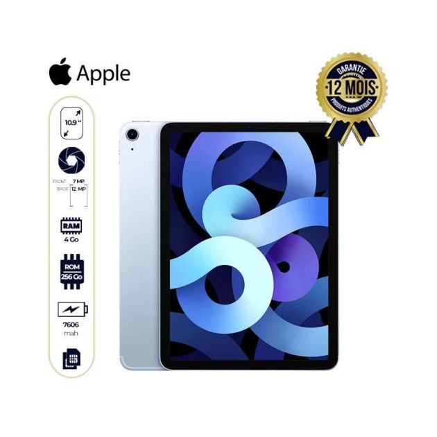 Apple iPad Air 2020 (5th génération ) Wi-Fi + Cellular - 10,9" - 256 Go/4 Go Ram - 12MP/7MP - 7606 mAh - IPadOS 14 - 12 mois de garantie