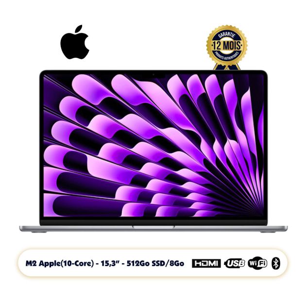 Apple MacBook Air 2023 - 512 Go SSD NVMe / 8Go RAM - écran Liquid Retina 15.3" - Apple M2 - Wi-Fi 6 + Bluetooth 5.3 - Autonomie 18h -  macOS - Qwerty  Garantie 12 Mois ( Livré sous 3 semaines )