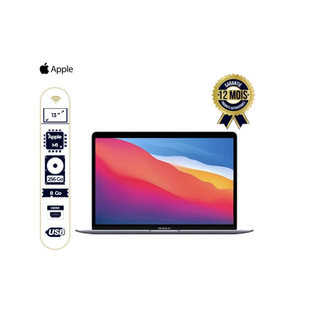 MacBook Air M1 2020 - 13.3" - Puce Apple M1 - 8 Go/ 256 Go SSD - Mac OS -12 mois de garantie