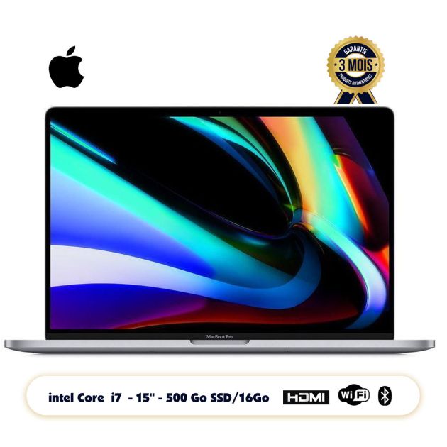 Apple MacBook Pro (2018) - 500 Go SSD - 16Go RAM - 15'' - Intel core i7 - Intel UHD Graphics 630 - Touchbar  touch ID - Autonomie 7h - Système d'exploitation macOS - Seconde main - Garantie 3 Mois 