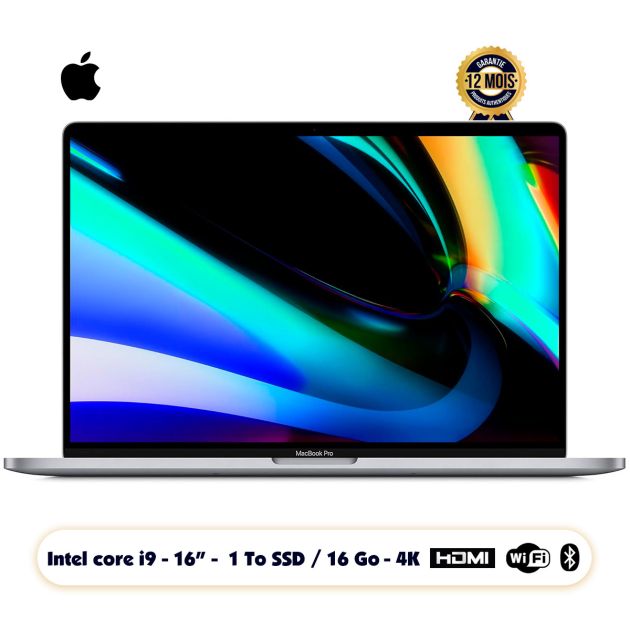 Apple MacBook Pro 2019 - 1TB SSD - 16GB Ram - Core i9 2.3Ghz - Intel UHD Graphics  1.5Gb - 16" 4K 4096 x 2560 -  MacOS Somona 14.2 - Autonomie 6h - Garantie 6 Mois ( SECONDE MAIN )