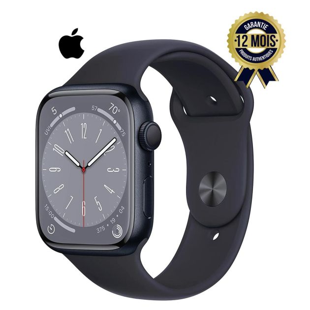 Apple Watch Series 8 - GPS - 45 mm - Montre intelligente avec boîtier en aluminium avec bracelet sport - Garantie 12 Mois 