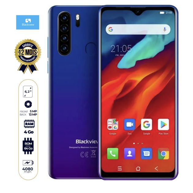 Blackview A80 Plus - Smartphone - 64Go/4Go - 6.2" - 13MP - Dual nano sim - 4080 mAh - Garantie 12 mois
