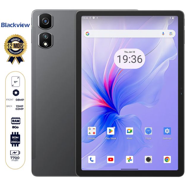 Tablette Blackview Tab 16 Pro - 256 Go - 8Go RAM - 11'' IPS LCD - 13 MP + 2 MP / 8MP - Double SIM hybride - 7700mAh - 12 Mois Garantie