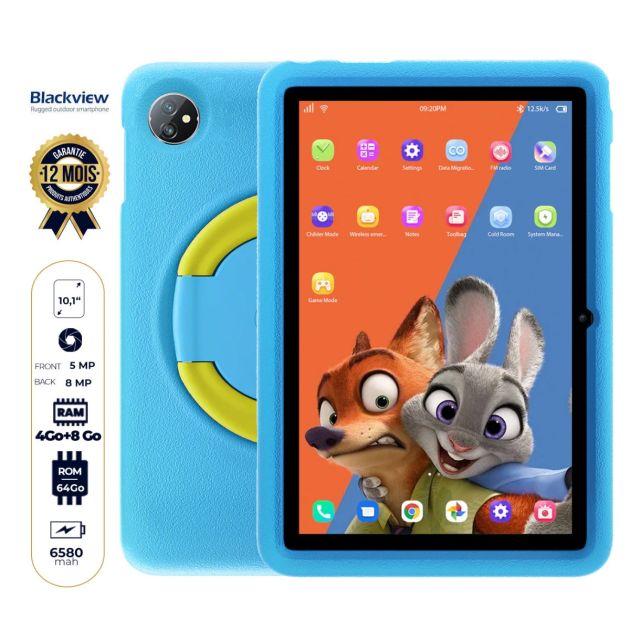 Tablette pour enfants - Blackview Tab 80 Kids - 64 Go - 4 Go + 8 Go RAM - Avec connectivité WiFi 6 - 10,1'' - 8 MP/5 MP - 6580 mAh - Garantie 12 mois