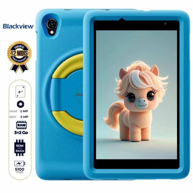 Blackview Tab A5 Kids Tablette tactile - 64 Go - 3Go + 2Go RAM - DUAL SIM  4G - 5100 mAh - 5 MP/2MP - Garantie 12 Mois