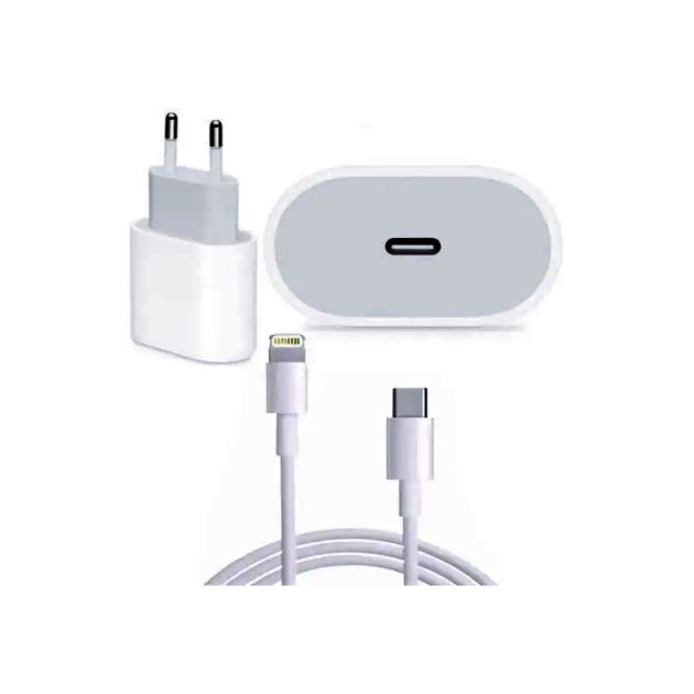 Chargeur rapide USB-C 20W + Cable de charge Type C vers Lightning 1 - iPhone 12 pro Max - Blanc - Plastique