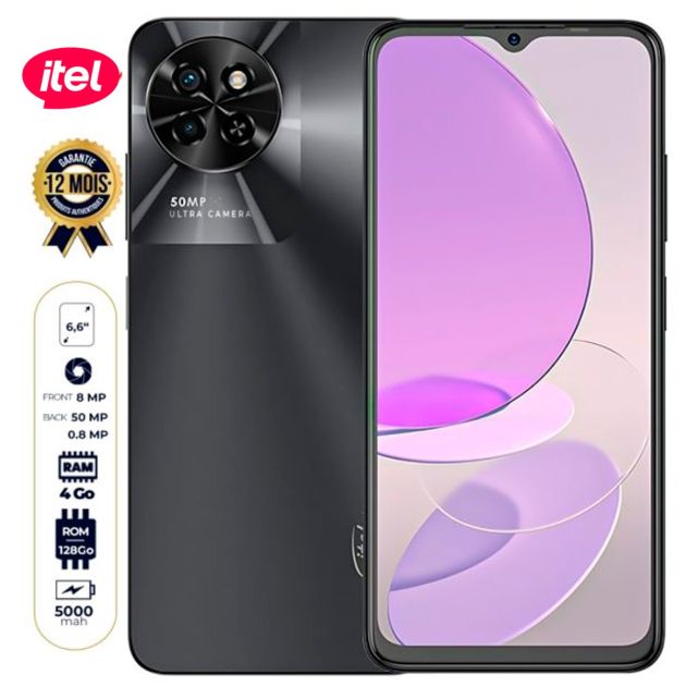 Itel S23 - 128 Go/4Go RAM - 6.6" - 2 Nano SIM - 50MP+0.08 MP/8MP - 5000mAh - Empreinte digitale - Garantie 12 Mois