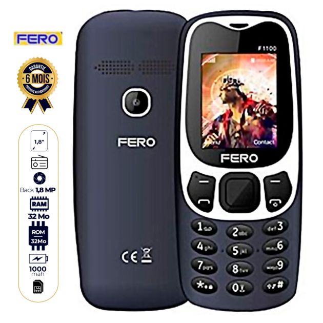 FERO F1100  (Dual Sim – 32MB, 32MB RAM, 2G LTE) -Noir