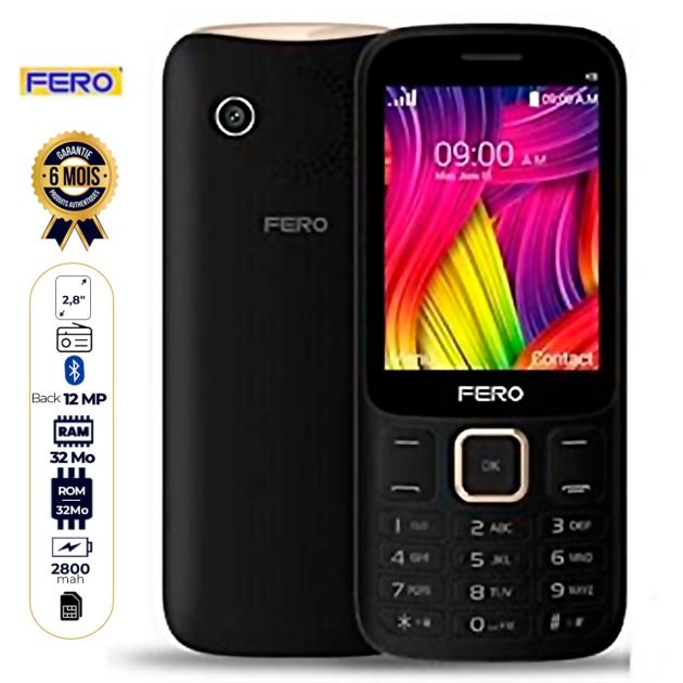 Fero K9 (2 Sim, 32Mo, 32Mo Ram, 2G) -6 Mois -Noir