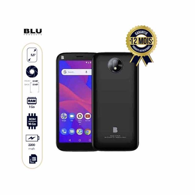 Smartphone BLU C5 PLUS -16/1 Go RAM - 8Mp/8Mp- 12 Mois