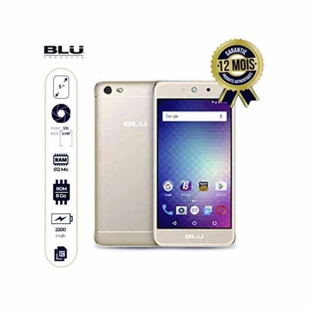 BLU Grand M - 5 pouces - 8Go/512Mo Ram - 5MP/3.15MP - 2200mAh - Garantie 12 mois