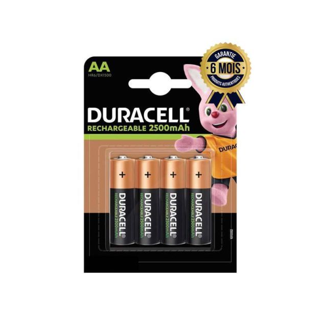 Piles rechargeables Duracell AA 2500mAh, pack de 4