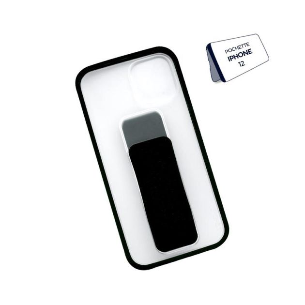 POCHETTE SMARTPHONE IPHONE 12- SILICON NOIR/VERT