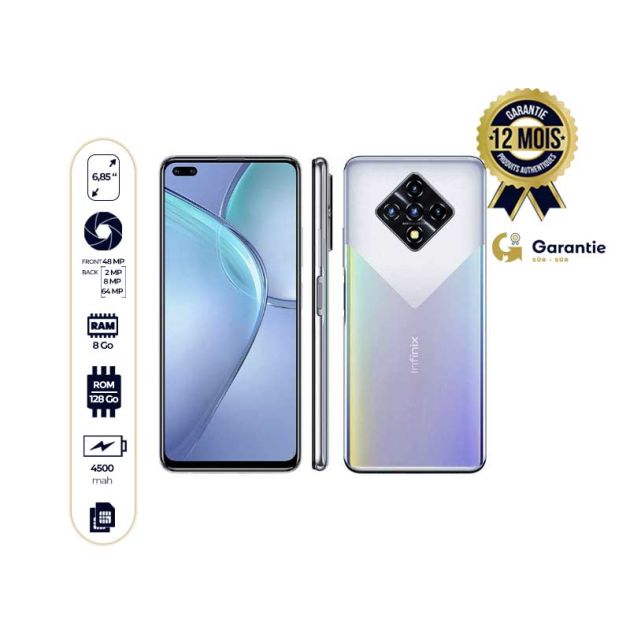 INFINIX ZERO 8  - Smartphone - 128Go/8Go RAM - 64MP/48MP - 4K - 4500mAh - 6,85" - 4G - Dual Sim - 12 mois