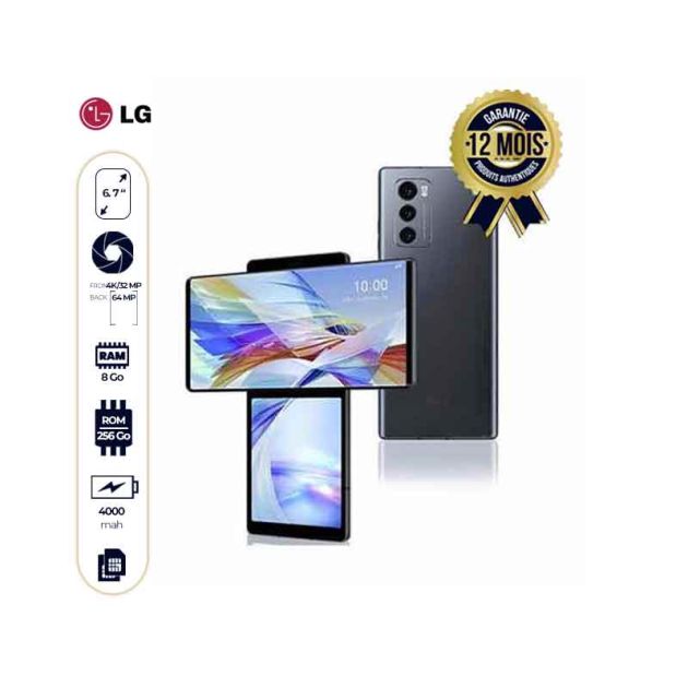 Smartphone LG WING 5G - 256Go/8Go - 6.7" - 64MP+13MP+12MP+32MP 4K/16MP - 4000mAh - 12 mois garantie